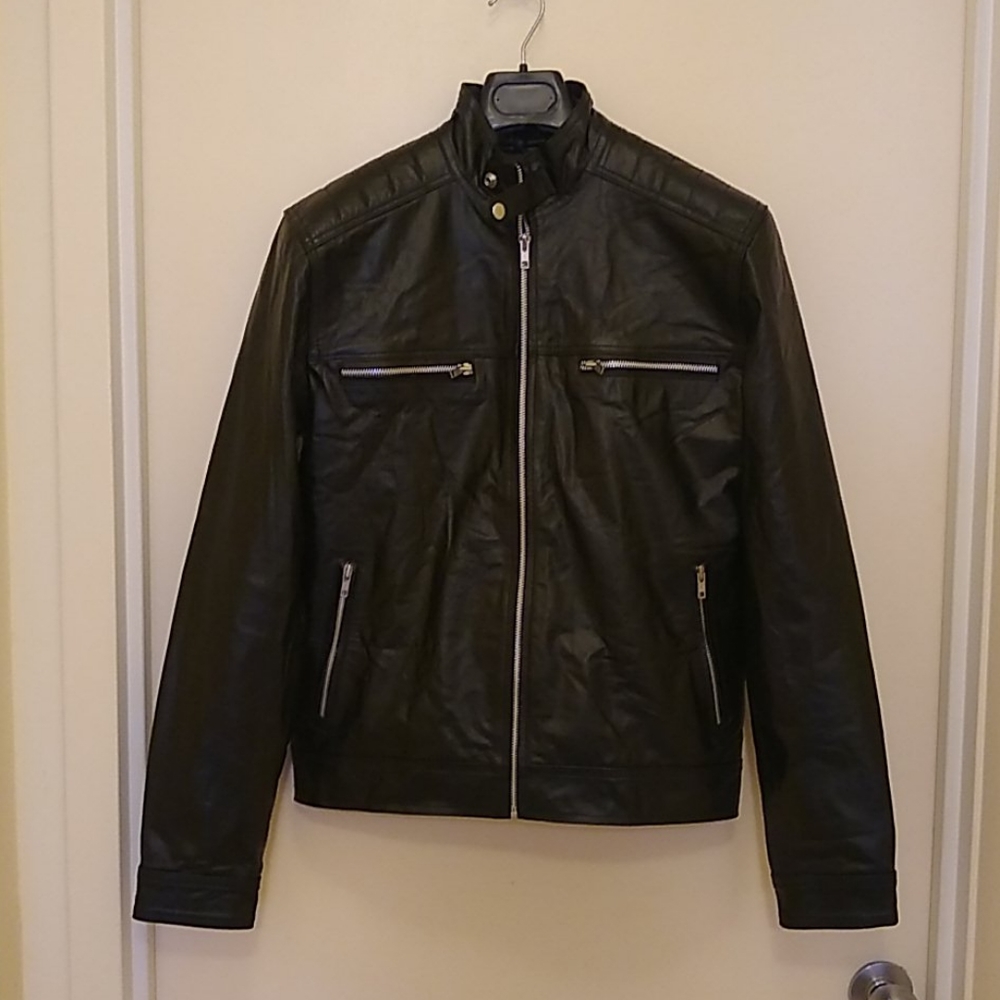Men's Black Leather Biker Jacket - Small - Picture 2 of 6